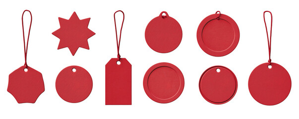 Collection of Red Price Tags and Labels in Various Shapes