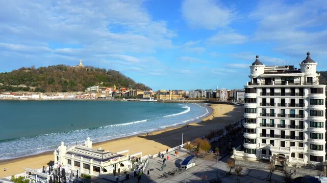 Scenic la concha beach view in san sebastian, spain