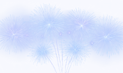 Many blue fireworks with lush spread and flight trails on transparent PNG background. Fireworks suitable for celebration and decoration design.