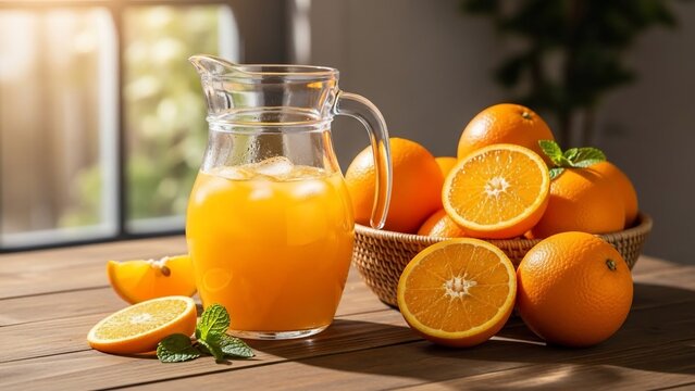 Orange juice and oranges