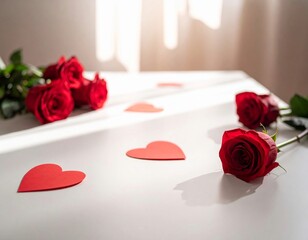 Valentine&rsquo;s Day Greeting Card with Red Hearts and Roses on White Background