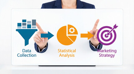 Businessperson presenting data collection and statistical analysis for marketing strategy