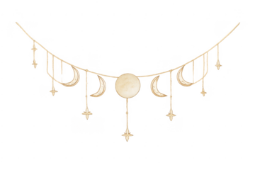 Watercolor celestial garland displaying moon phases with stars