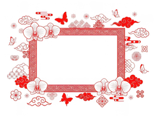 Red and white chinese ornamental frame isolated on transparent background