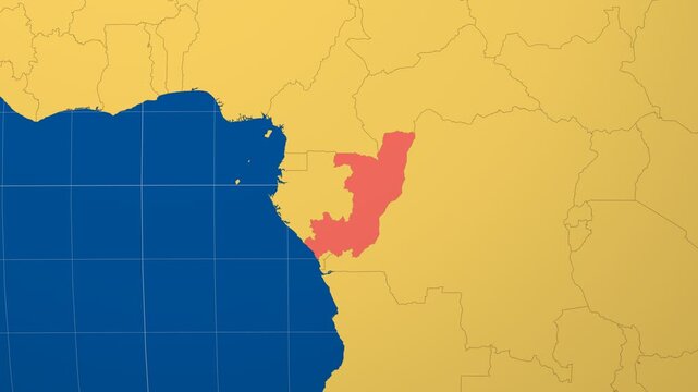 Republic of the Congo on Globe. Animated zoom into the country in Ocean Blue Golden Yellow color palette. Republic of the Congo logo animation. Map with meridians, parallels. Awesome video.