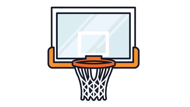 Vector Illustration of a Basketball Backboard, Orange Rim, and Net Setup for Sport