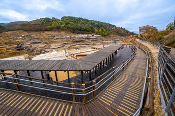 Anana salt pans valley with ancient wooden walkways © unai