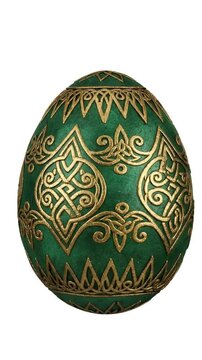 Emerald Green Easter Egg With Gold Ornate Celtic Design Isolated