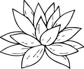 A minimalist line art illustration of a lotus flower on transparent background