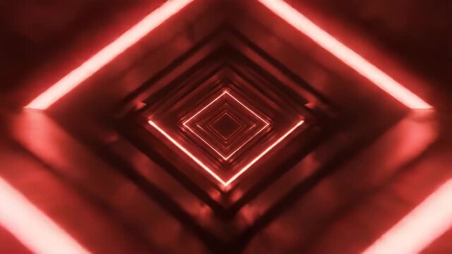 Red neon diamond shape tunnel with glowing lines and geometric pattern
