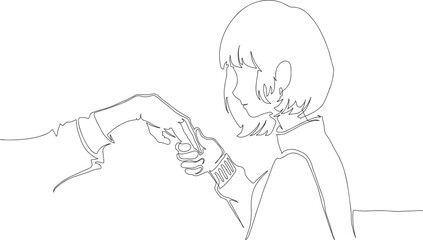 Continuous One Line Drawing of a Woman About to Kiss a Hand