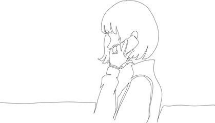 Continuous One Line Drawing of a Woman Making a Phone Call eps10