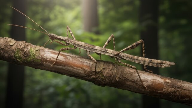 Master of Camouflage - Stick Insect (Phasmatodea) Mimicking a Twig in Forest