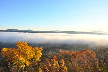 山本山高原から望む紅葉と雲海の風景（新潟県小千谷市）