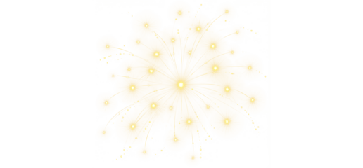 Bright golden firework with very vivid dust and intense spread on transparent PNG background. Firework suitable for celebration and decoration design.