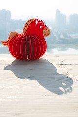 Chinese New Year of Horse 2026 mascot with shadow at vertical composition