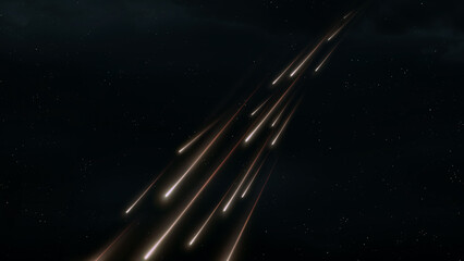 Bright meteors in the sky. Star shower isolated. Fireballs on a dark background. Beautiful falling stars.