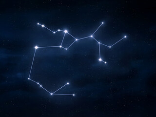Sagittarius constellation in the sky. Horoscope sign isolated. Bright stars on a dark background. Astrological symbol.