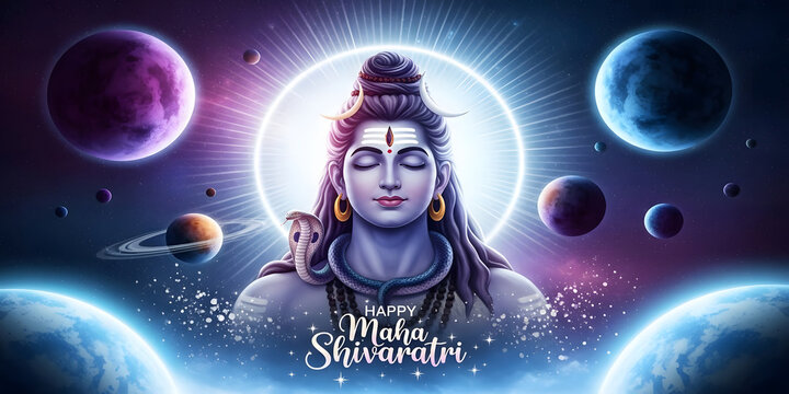 Lord shiva meditating in cosmic universe for maha shivaratri