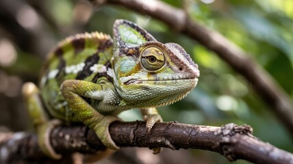 Fototapeta premium Extreme Close-Up of a Chameleon's Eye - Independent Movement and Scaley Texture
