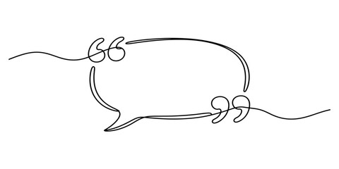 Fototapeta premium Minimalist continuous line drawing of a speech bubble with quotation marks on a white background Vector, illustration