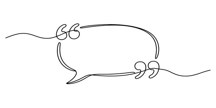 Minimalist continuous line drawing of a speech bubble with quotation marks on a white background Vector, illustration