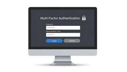 Computer screen displaying multi-factor authentication login interface with security lock icon.