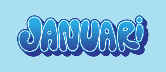Retro bubble "JANUARI" typography vector. Soft rounded organic black lettering with a cute aesthetic. Perfect for lifestyle blogs, social media, and playful planner designs