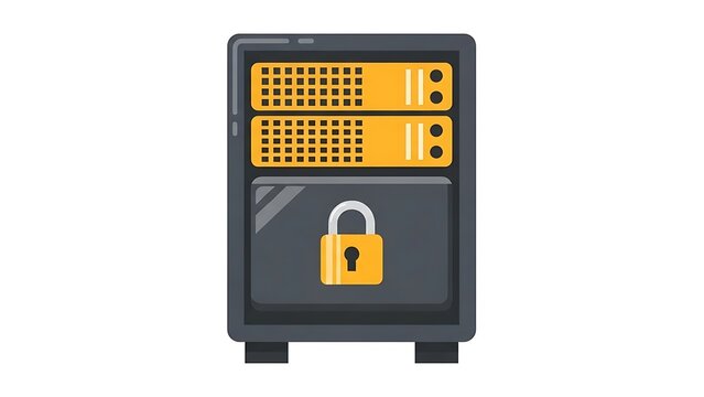 Secure Server Rack with Padlock Icon Representing Data Security.
