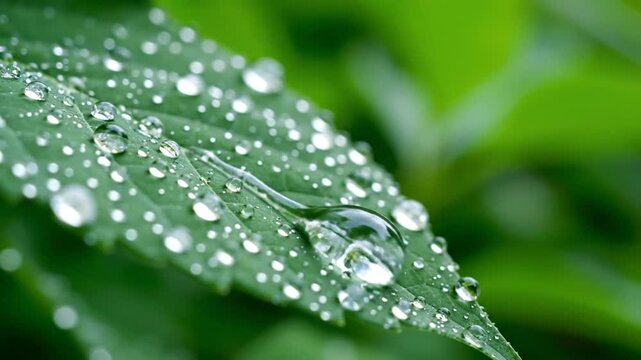Captivating Close Up Water Droplets Adorning Vivid Green Leaf With Dewy Freshness Nature
