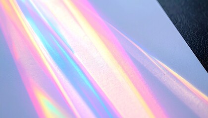 Colorful Paper Background with Texture, white paper reflecting pastel rainbow light, colored refraction lines in diagonal