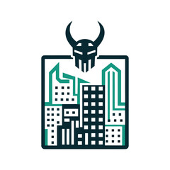 Cyberpunk Cityscape Horned Mask Vector Graphic