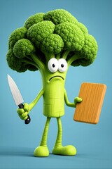 Cartoon caricature of frightened vegetables in the kitchen