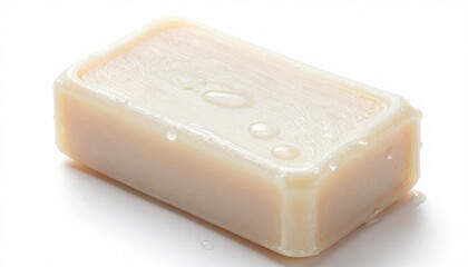 Freshly Wet Bar of Natural Soap with Glistening Water Droplets for Personal Hygiene and Cleansing