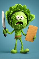 Cartoon caricature of frightened vegetables in the kitchen