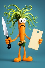 Cartoon caricature of frightened vegetables in the kitchen