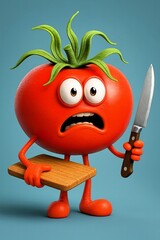 Cartoon caricature of frightened vegetables in the kitchen