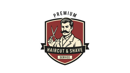 Fototapeta premium Vintage Barber Holding Scissors Ready for Haircut and Shave Service.