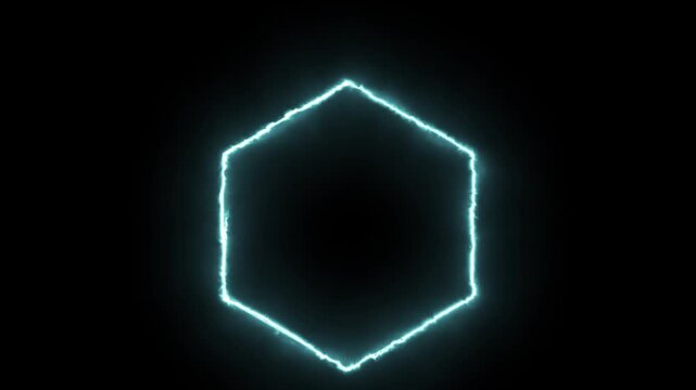 Neon hexagon shape glowing with electric energy