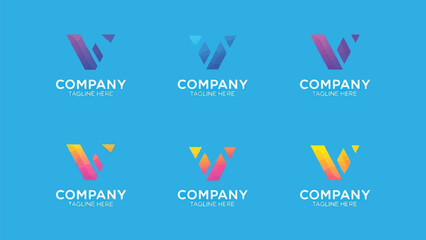 Modern logo designs featuring abstract letter v shapes and company branding
