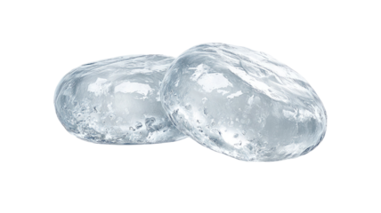transparent ice stones isolated with glossy frozen texture and realistic clarity detail on white background