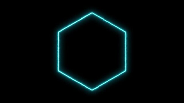 Glowing neon hexagon pulsing blue light