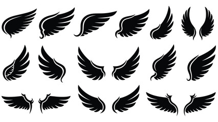 Obraz premium Collection of various black wing designs arranged in a grid format