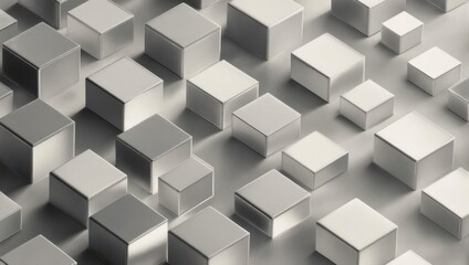 Abstract arrangement of silver cubes creating a geometric landscape.