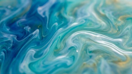 Obraz premium Abstract macro photo of colorful liquid textures with blue and turquoise swirls.