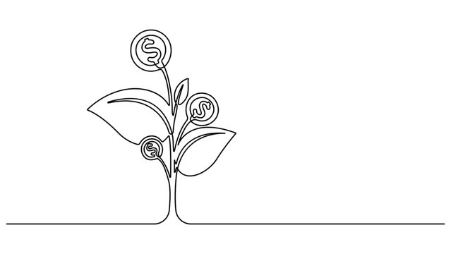 Continuous one line drawing of a dollar coin money tree left . minimalist single linear style for finance, currency, payment, Business investing concept. Growing coin tree symbol. Vector illustration