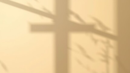 Sacred Easter 2026 composition featuring cross shadow projection on soft beige canvas. Spiritual spring concept symbolizing resurrection, faith, ideal for religious greeting cards and worship designs