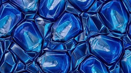 Digitally enhanced macro photo of corn kernels in vivid blue tones. Abstract geometric texture with high contrast.