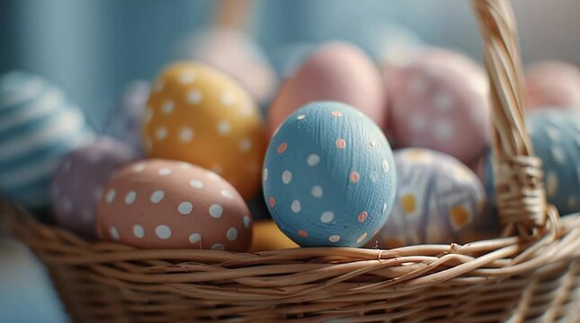 Colorful Painted Easter Eggs in Grass Basket Video.