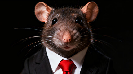 Serious Business Rodent: Rat in a Suit and Red Tie Portrait